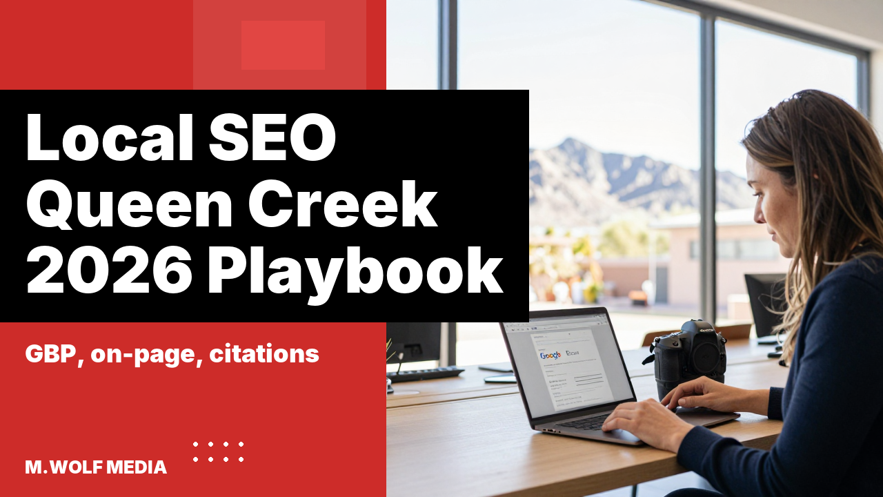Queen Creek AZ small business owner reviewing local SEO and Google Business Profile rankings in 2026