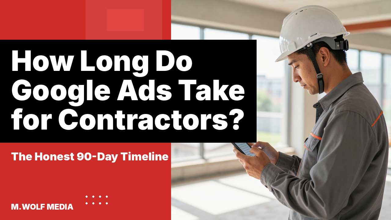 Contractor checking Google Ads results on phone at a job site