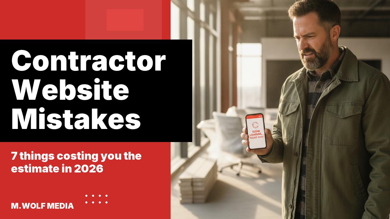 Contractor website mistakes - a contractor looking at a slow-loading company website on his phone at a jobsite