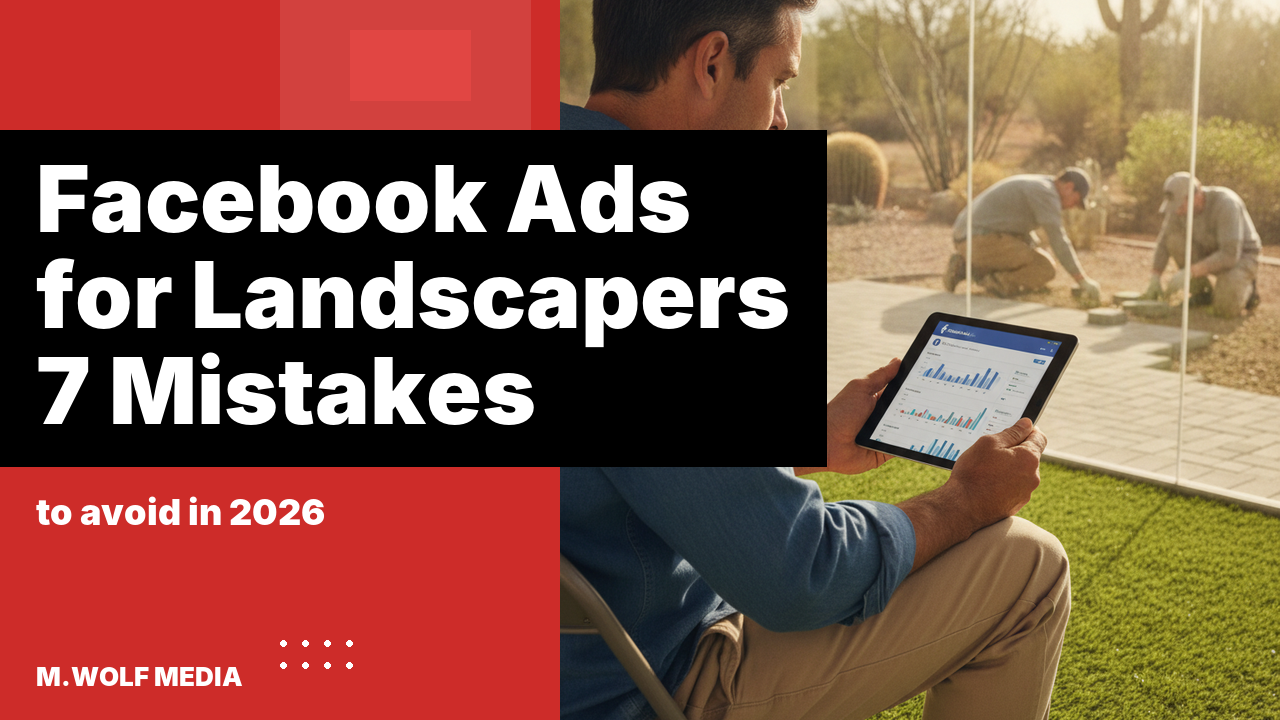 Facebook ads for landscapers - a landscaping company owner reviewing Meta Ads Manager on a tablet at a fresh turf and paver install job site