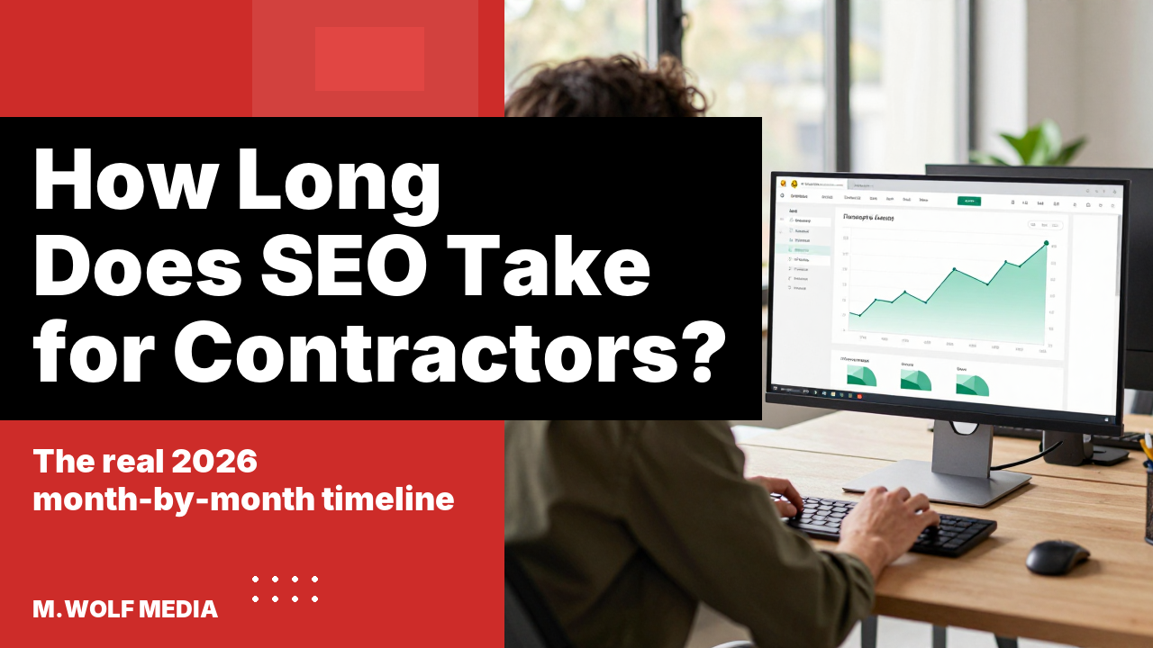 How long does SEO take for contractors - a timeline graphic showing the months from technical fixes to ranking growth to steady lead flow
