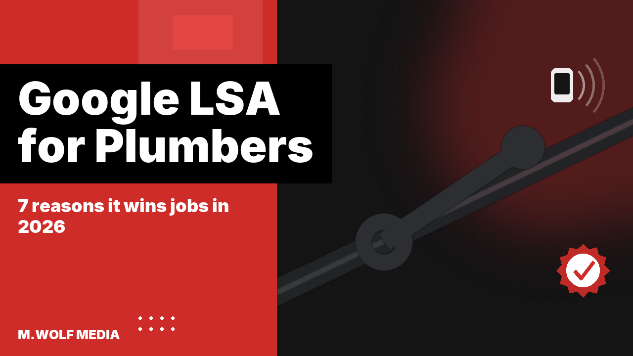 Google Local Services Ads for plumbers - a wrench and pipe silhouette with a ringing phone and a verified guarantee badge