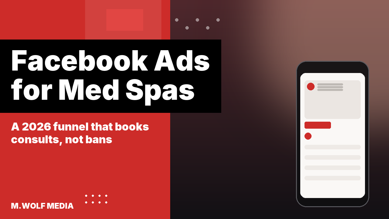 Facebook ads for med spas - a phone showing a sponsored Instagram feed post next to a soft spa-toned gradient