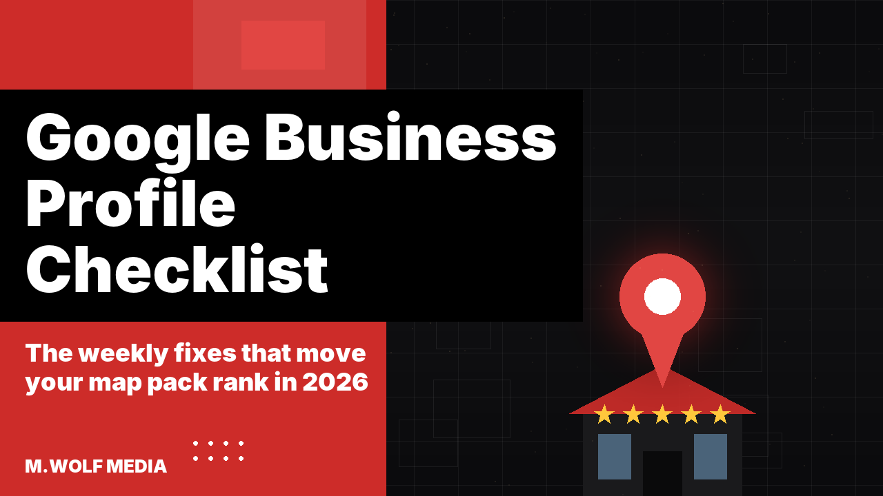 Google Business Profile optimization for contractors - a glowing red map pin and five-star rating above a storefront icon on a dark map grid