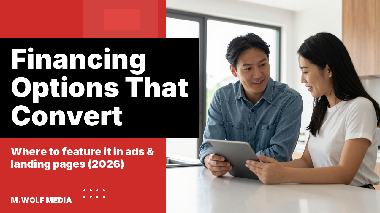 Promoting financing options in home services marketing - a contractor and homeowner reviewing a monthly payment offer together on a tablet at the kitchen counter, representing where financing should be featured in ads and landing pages