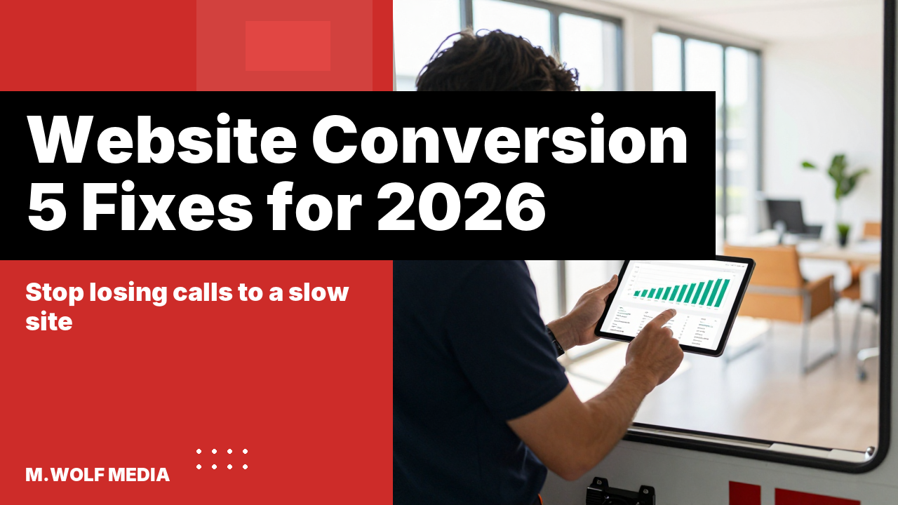 Website conversion tips for home services - a split panel showing a slow low-converting contractor site next to a fast high-converting one